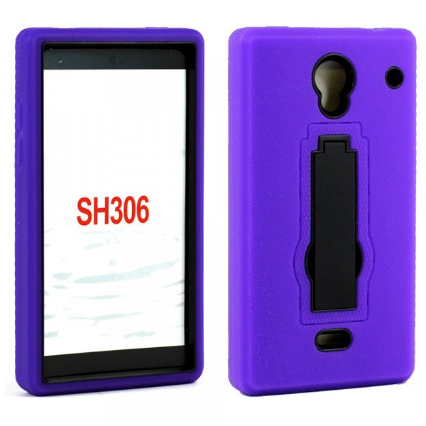 Wholesale Sharp Aquos Crystal SH306 Armor Hybrid Kickstand Case (Purple)